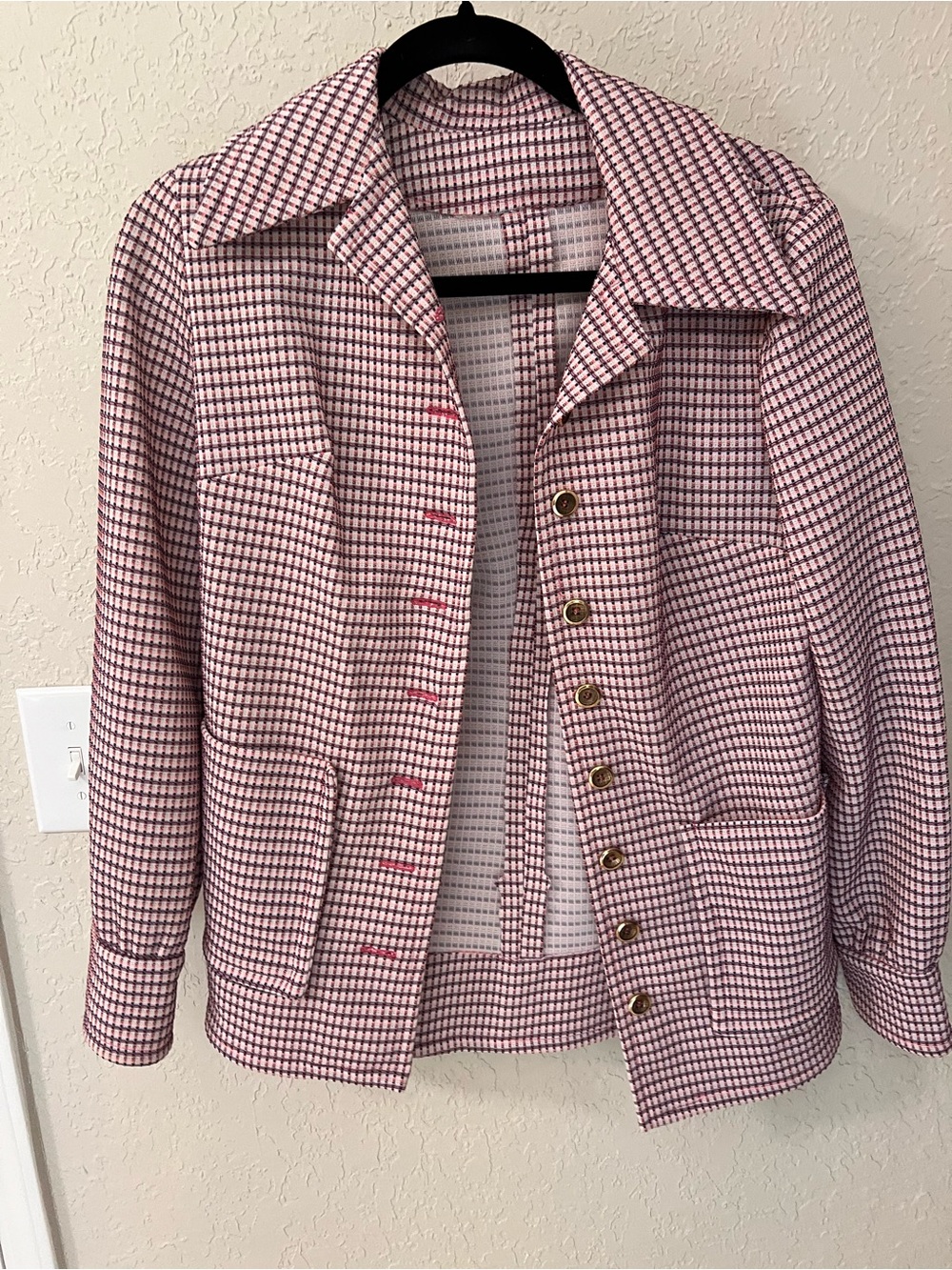 Vintage Women’s Pink Checked Button-Front blazer